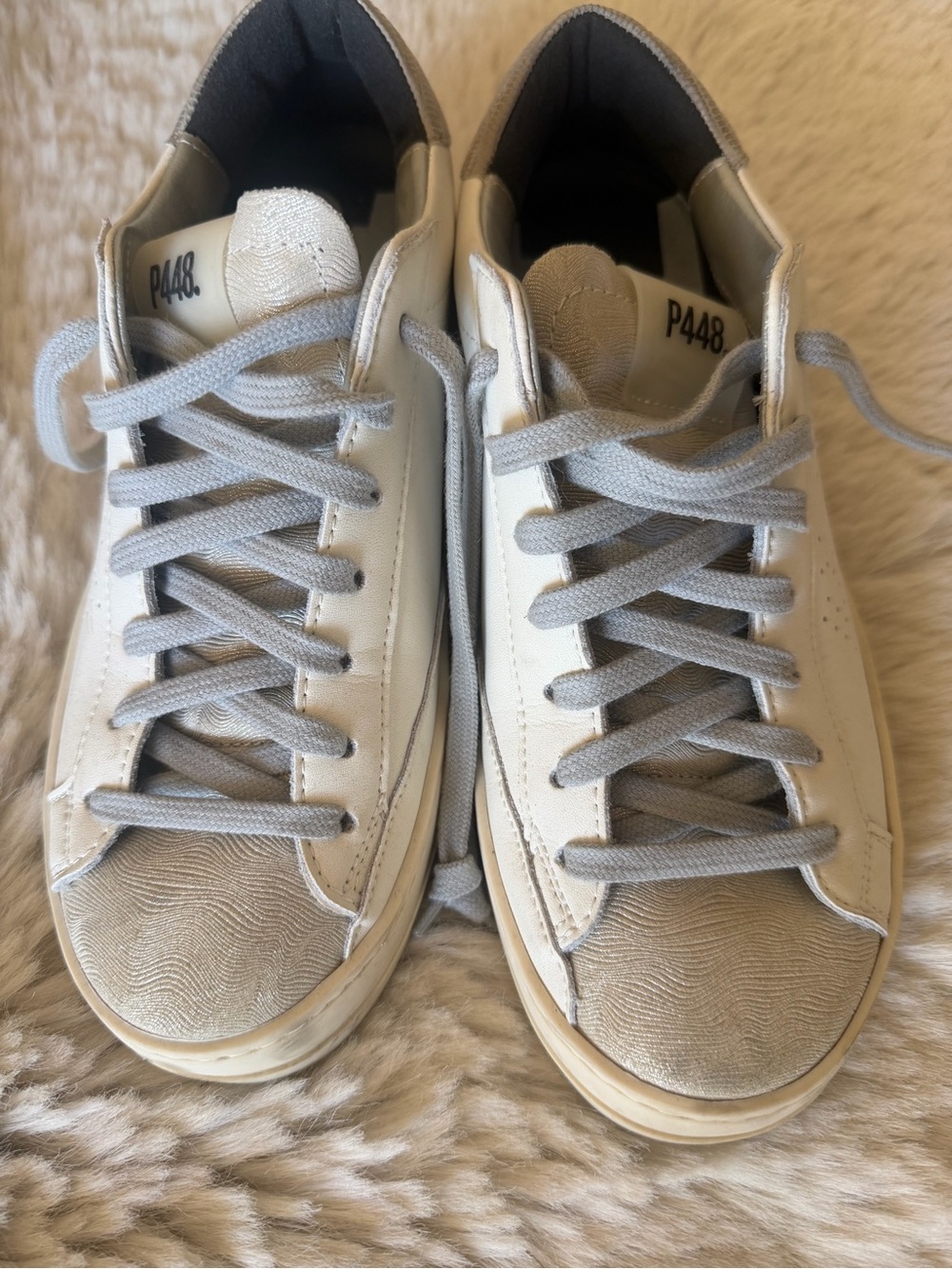 P448 Women's White and Gray Leather Sneakers
